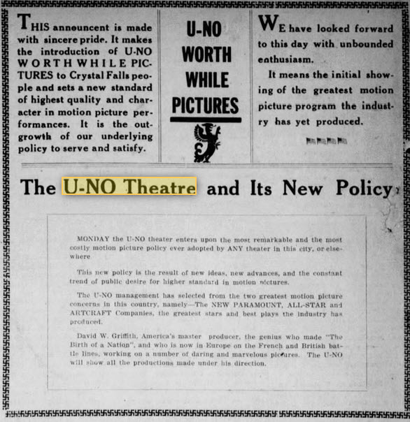 Uno Theatre - Policy Change Nov 3 1917 (newer photo)